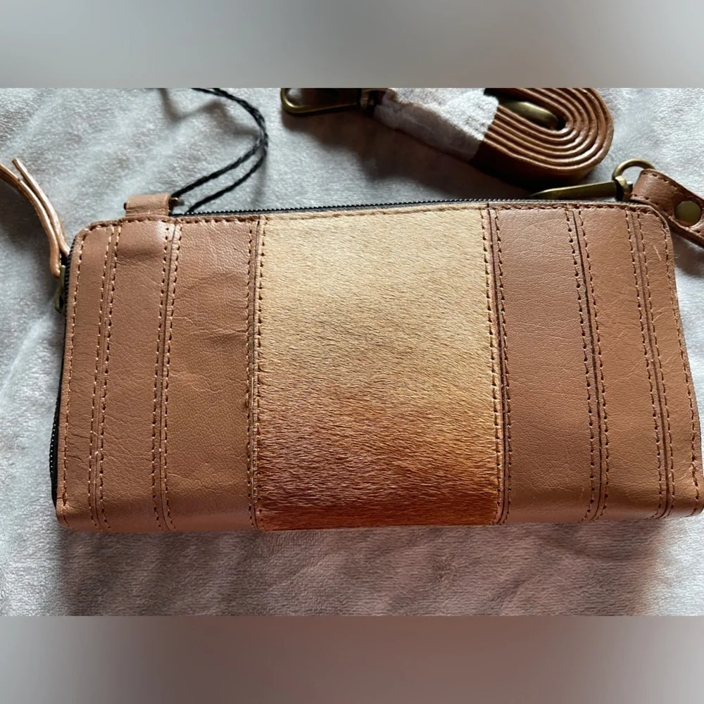 Mona B Brown Leather Wallet with Removable Strap